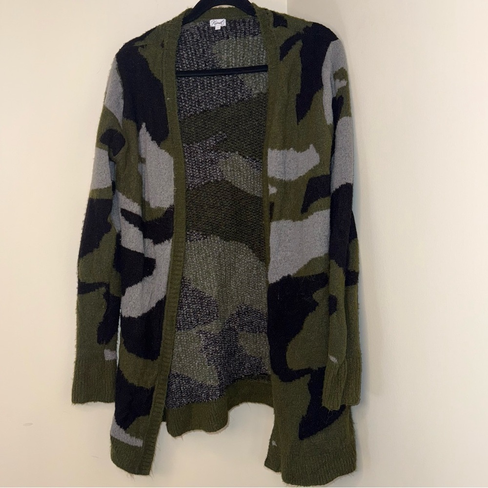 Kismet Camo Longline Cardigan Sweater Open Front Casual Soft Knit Top
